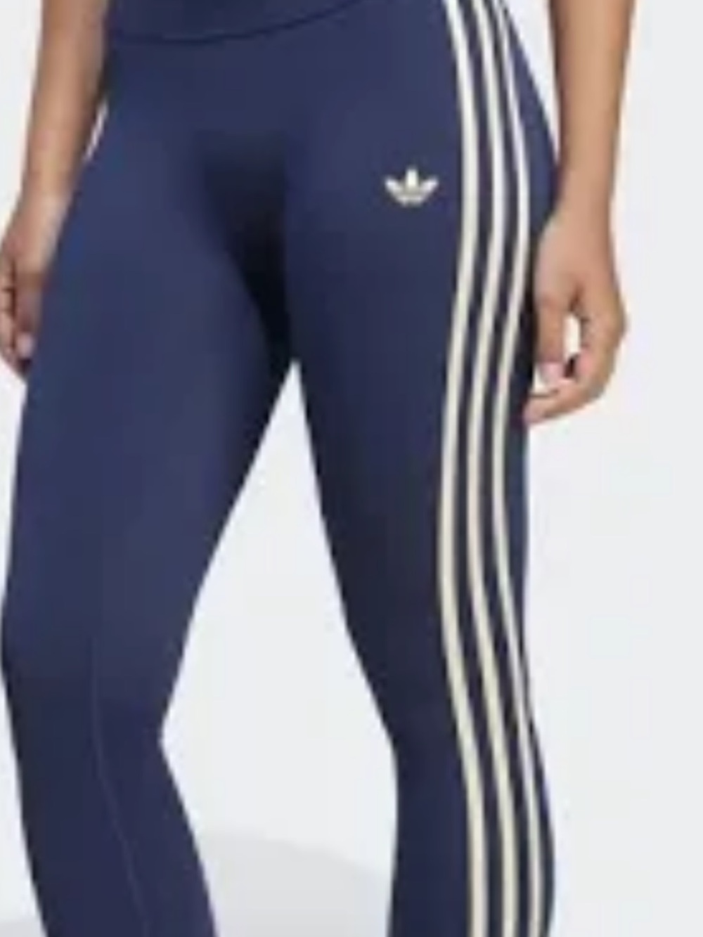 adidas Navy High-Rise Leggings with Cream 3-Stripes